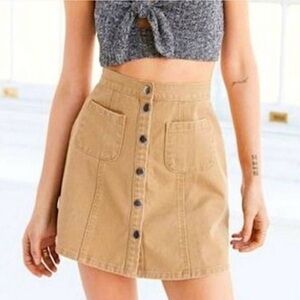Urban Outfitters Skirt BDG Tan Khaki Denim Skirt Mod Snap Front A-line Mini SP